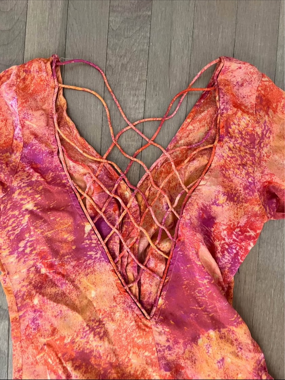 Free People Orange Tie-Dye Button-Front Maxi Dress - Picture 3 of 4